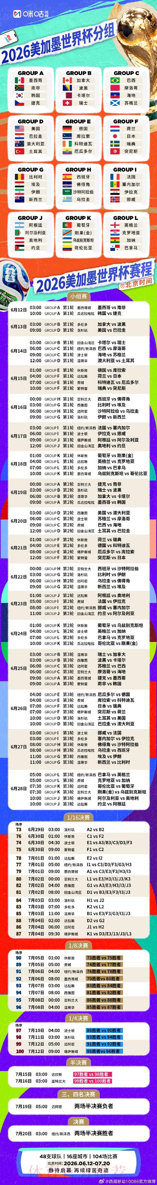 2026年世界杯赛程完整版 2026年世界杯赛程完整版